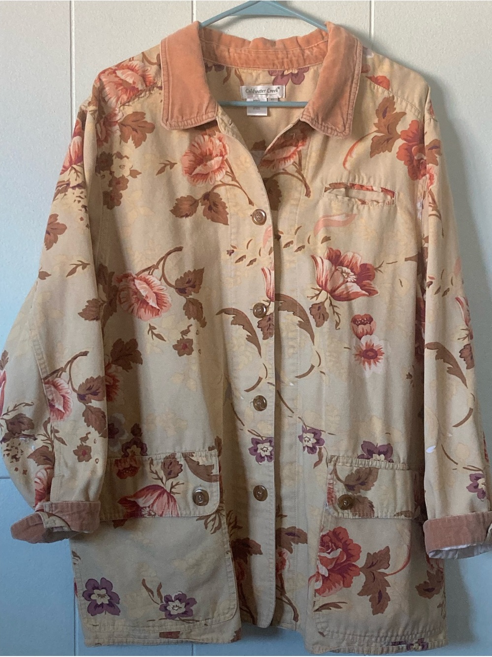 Coldwater Creek SZ XL Beige Floral Barn Jacket Vintage